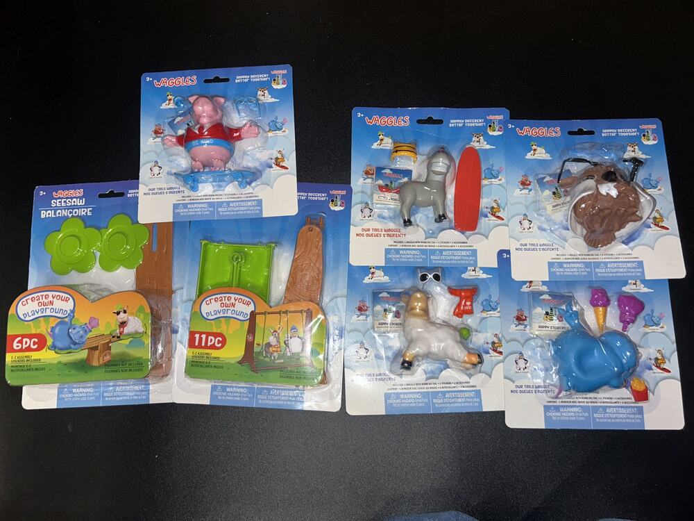 New Waggles Set of 5 Figures Toys Seesaw Swing Pig Donkey Lamb Hippo Dog